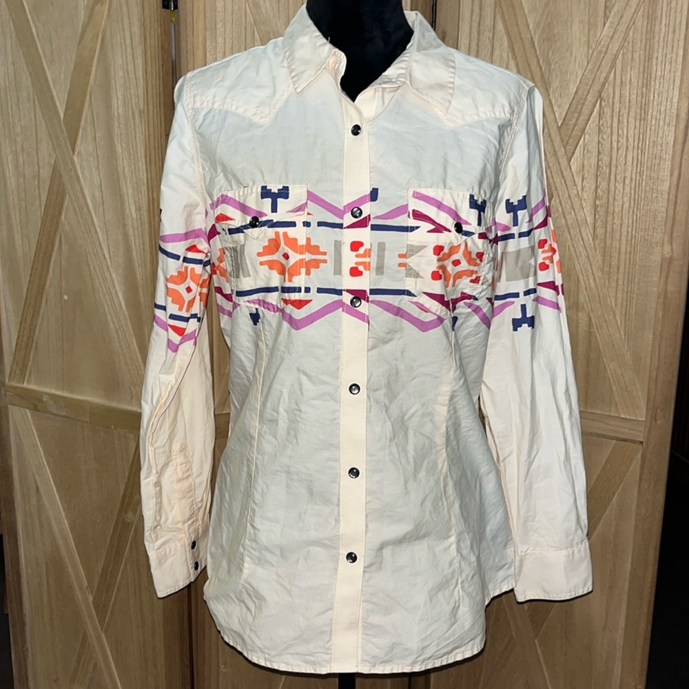 Wrangler Cream Button Down Shirt with Multicolor Pattern